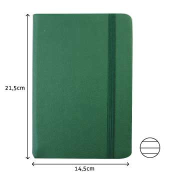 Bloco Notas Pautado 21,5x14,5cm Semi Pele Verde 116Fls