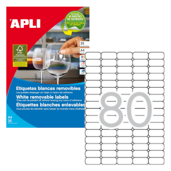 Etiquetas Removiveis 35,6x16,9mm 25 Folhas A4 2000un