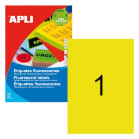 Etiquetas 210x297 Apli Amarelo Flourescen 20 Folhas A4 20n
