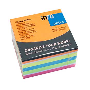Bloco Notas Aderentes 75x75mm 6 Cores Cubo 450 Folhas x 3un