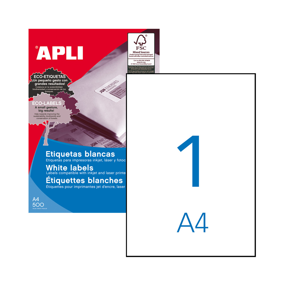 Etiquetas 210x297 Apli 500 Folhas A4 500un