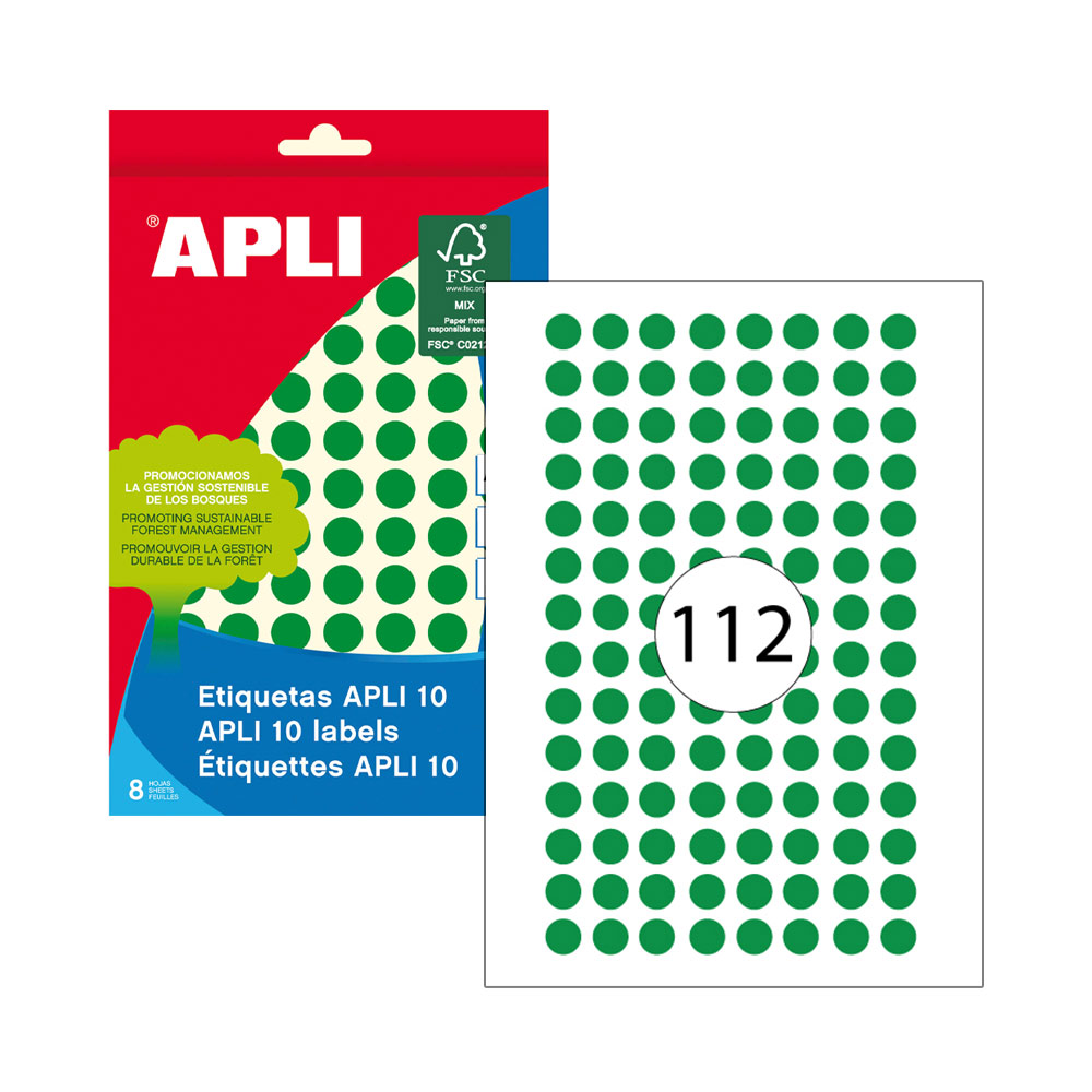 Etiquetas Redondas 10mm Verde 1008un